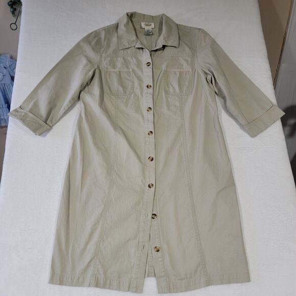 Vtg Talbots Button Up Shirt Dress Khaki Tan Womens 12 Petite Cotton Safari - Picture 4 of 15